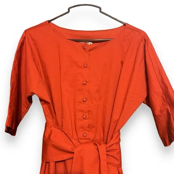 Lela Rose for HSN Belted Half Button Down Cotton Dress Size 6 Elbow Sleeves - Picture 6 of 8